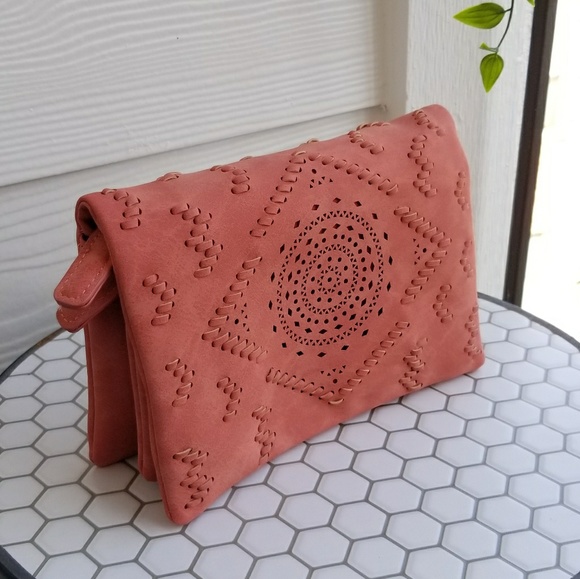 Francesca's Collections Handbags - Francesca's Waverley Perforated Pink Crossbody Bag